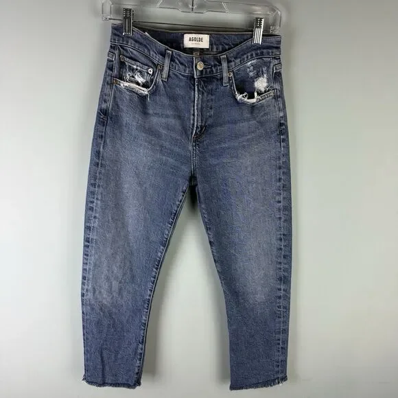 AGOLDE Toni Straight Ankle Jeans Women's Size 25 Distressed Raw Hem Medium Wash - Picture 1 of 10